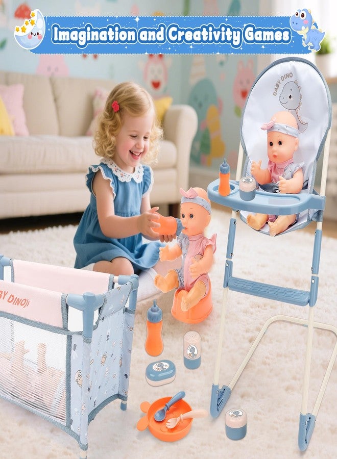 deAO Baby Doll Stroller Set 12" Baby Doll with Accessories Crib Bed High Chair, Nursery Role Play Set Toys Storage Bag,Foldable Storller, Pretend Play Birthday Gifts for Toddler Girls Boys - Image 5